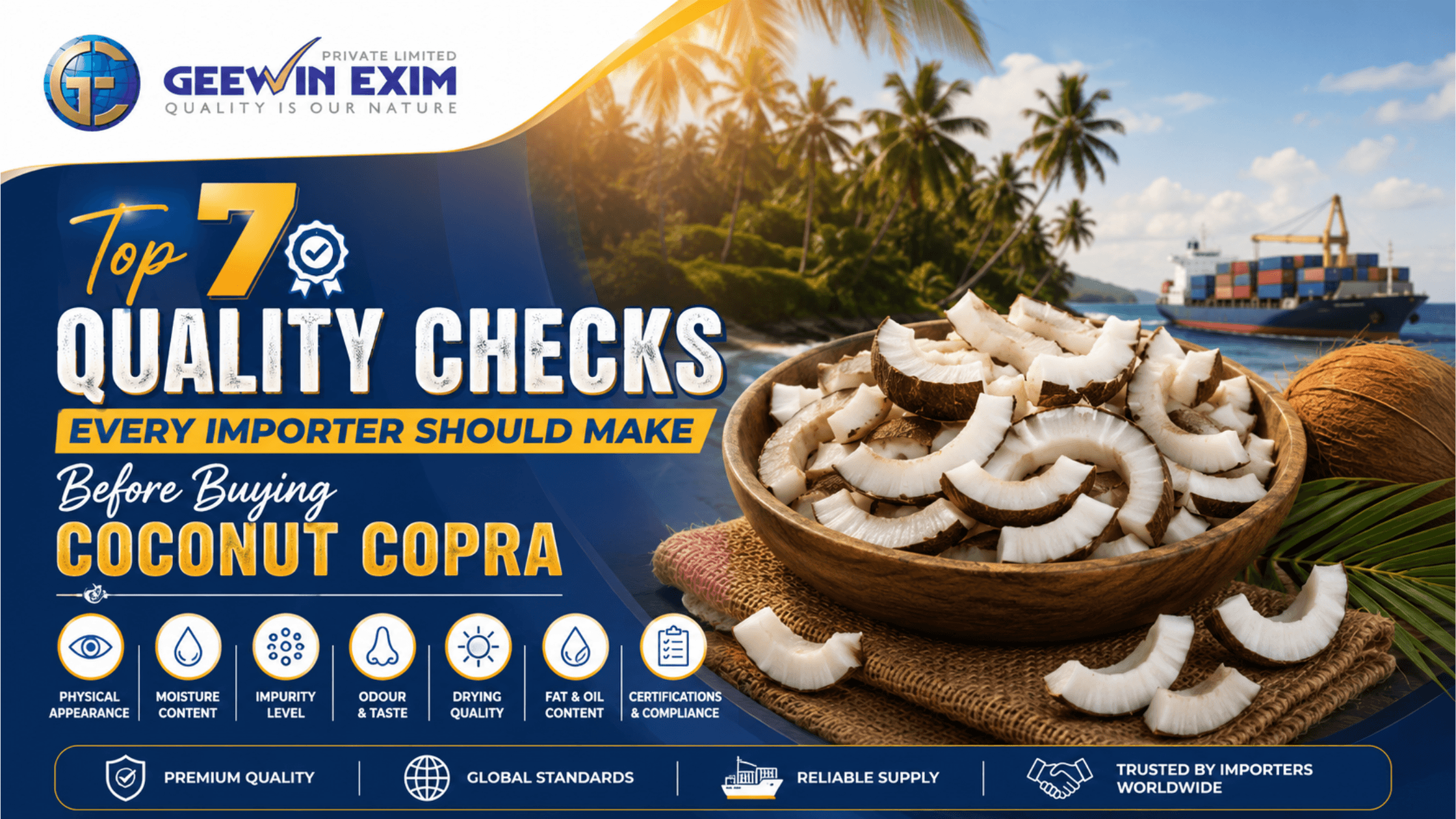 Premium coconut copra from a trusted Coconut Copra Exporter in India for international bulk buyers and importers