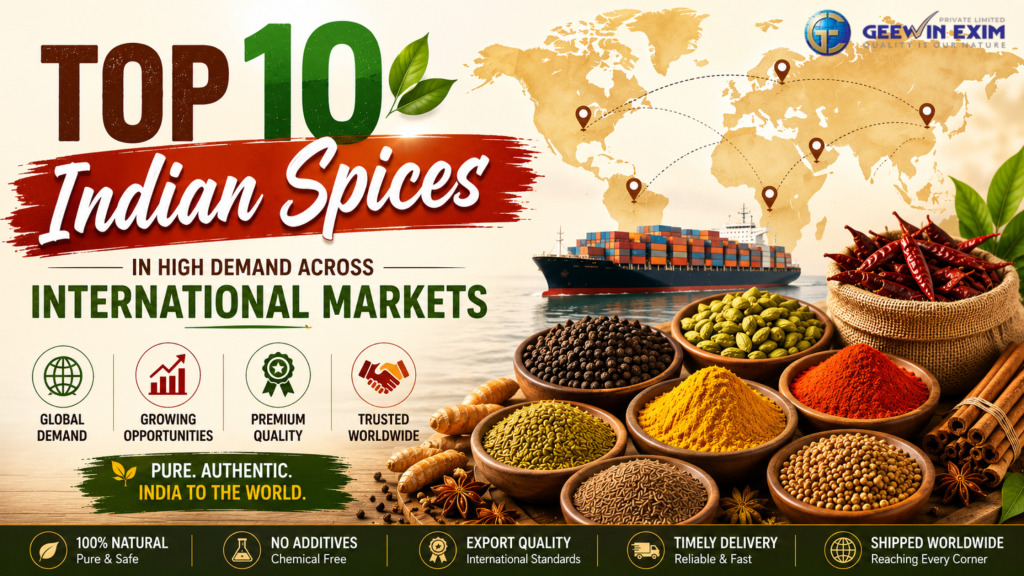 Top 10 Indian spices in high demand for global export markets by Geewin Exim